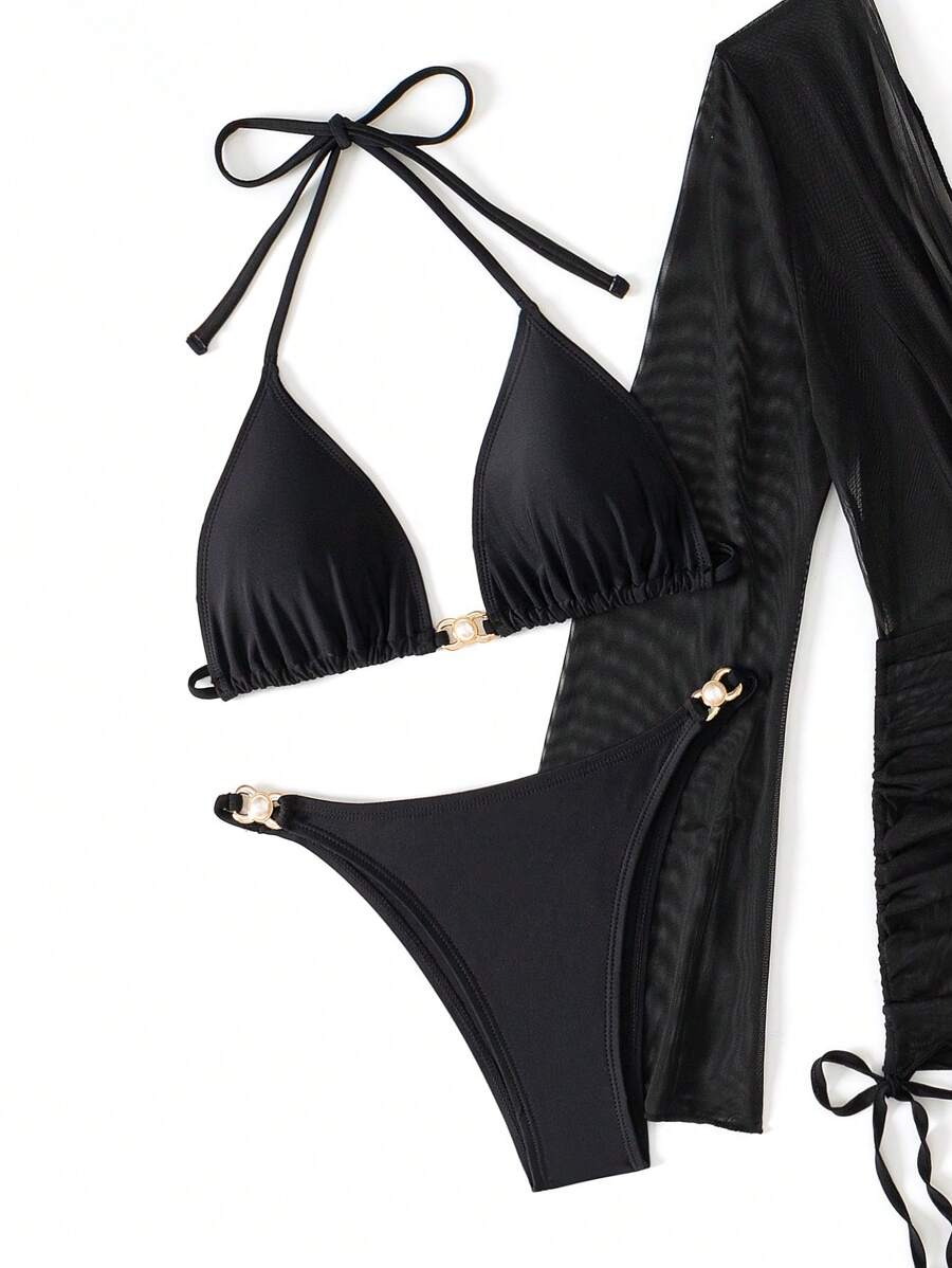 Conjunto Biquíni e Saída Coral