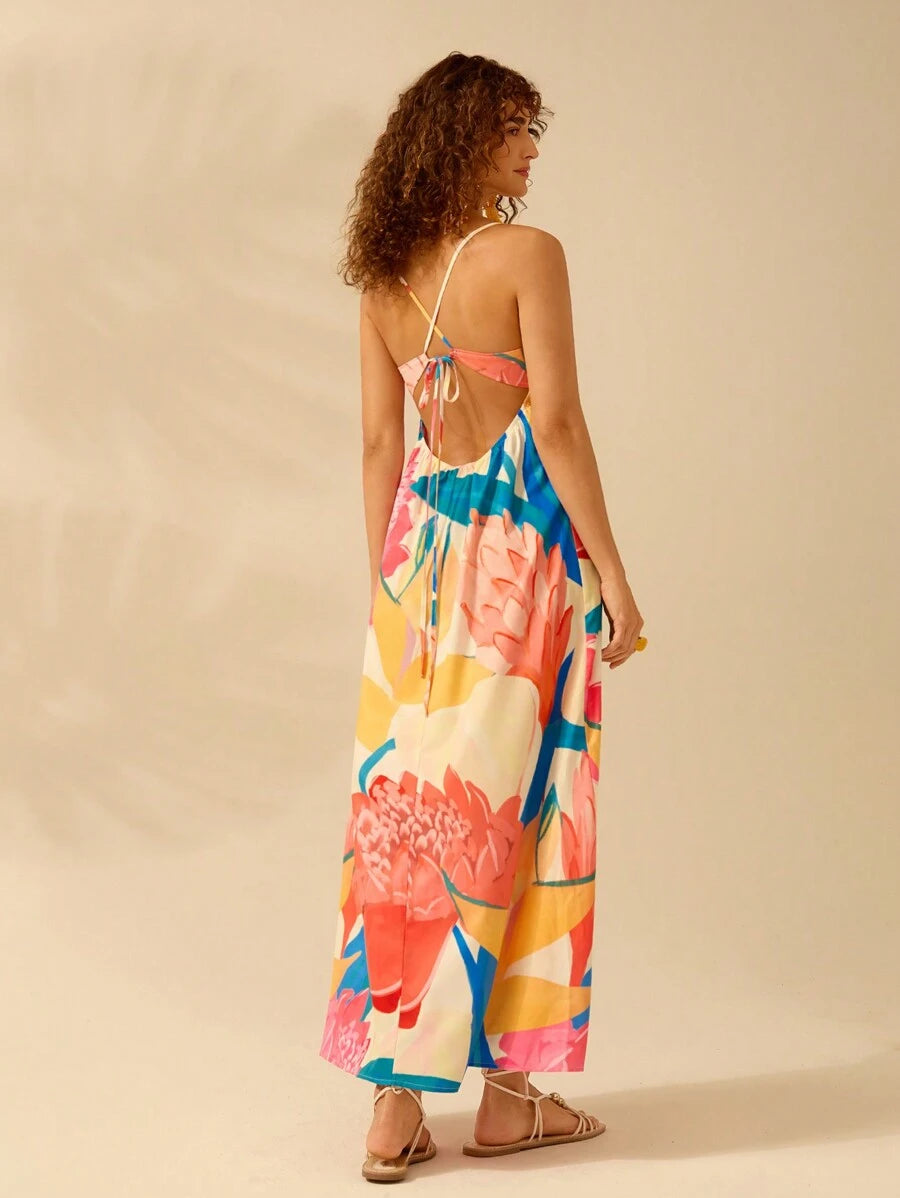 Vestido Longo Plants Colorido
