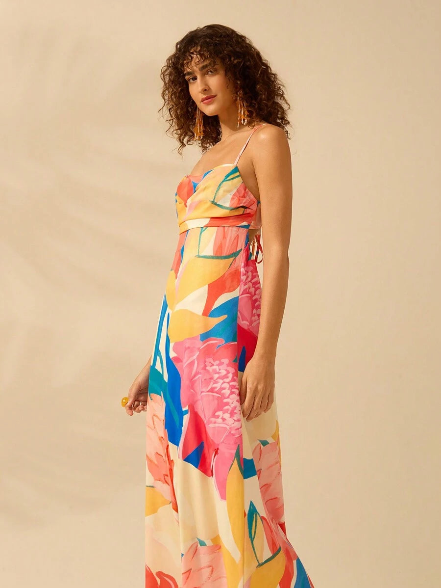 Vestido Longo Plants Colorido
