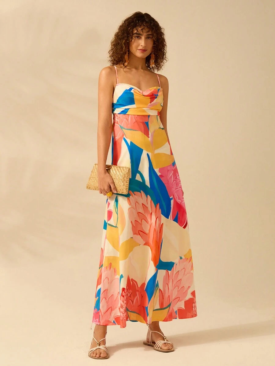 Vestido Longo Plants Colorido