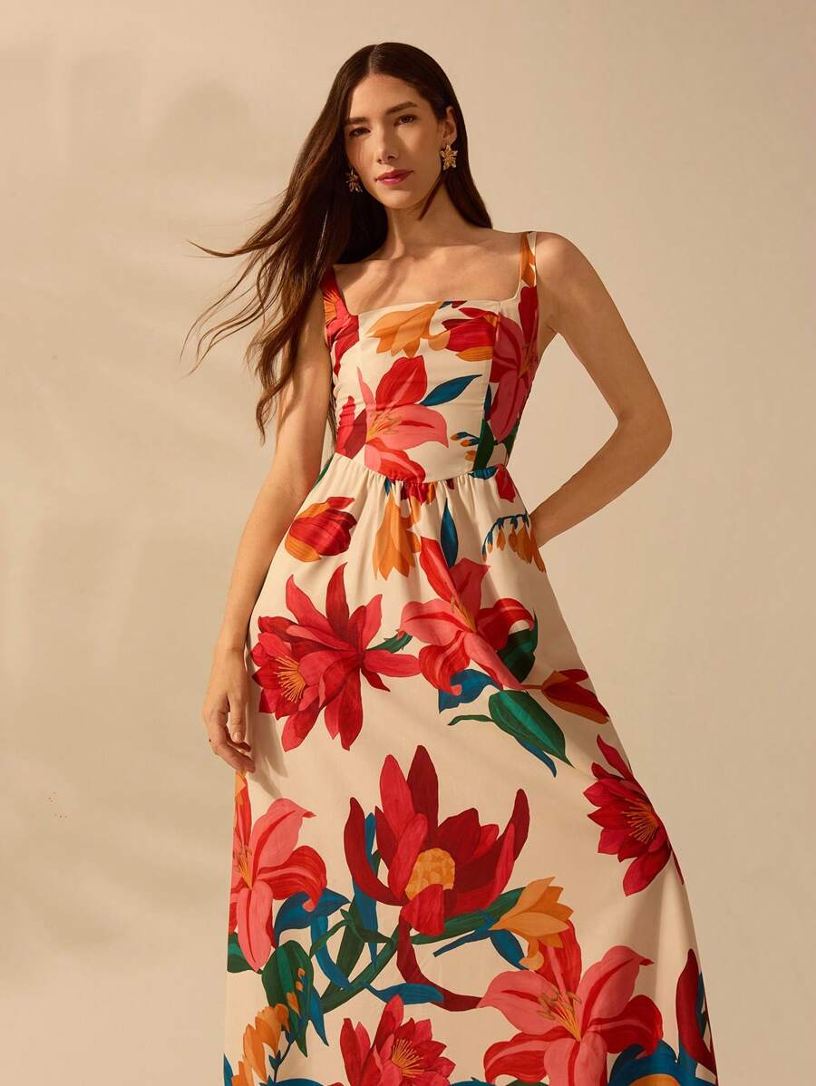 Vestido Longo Tropical Colorido