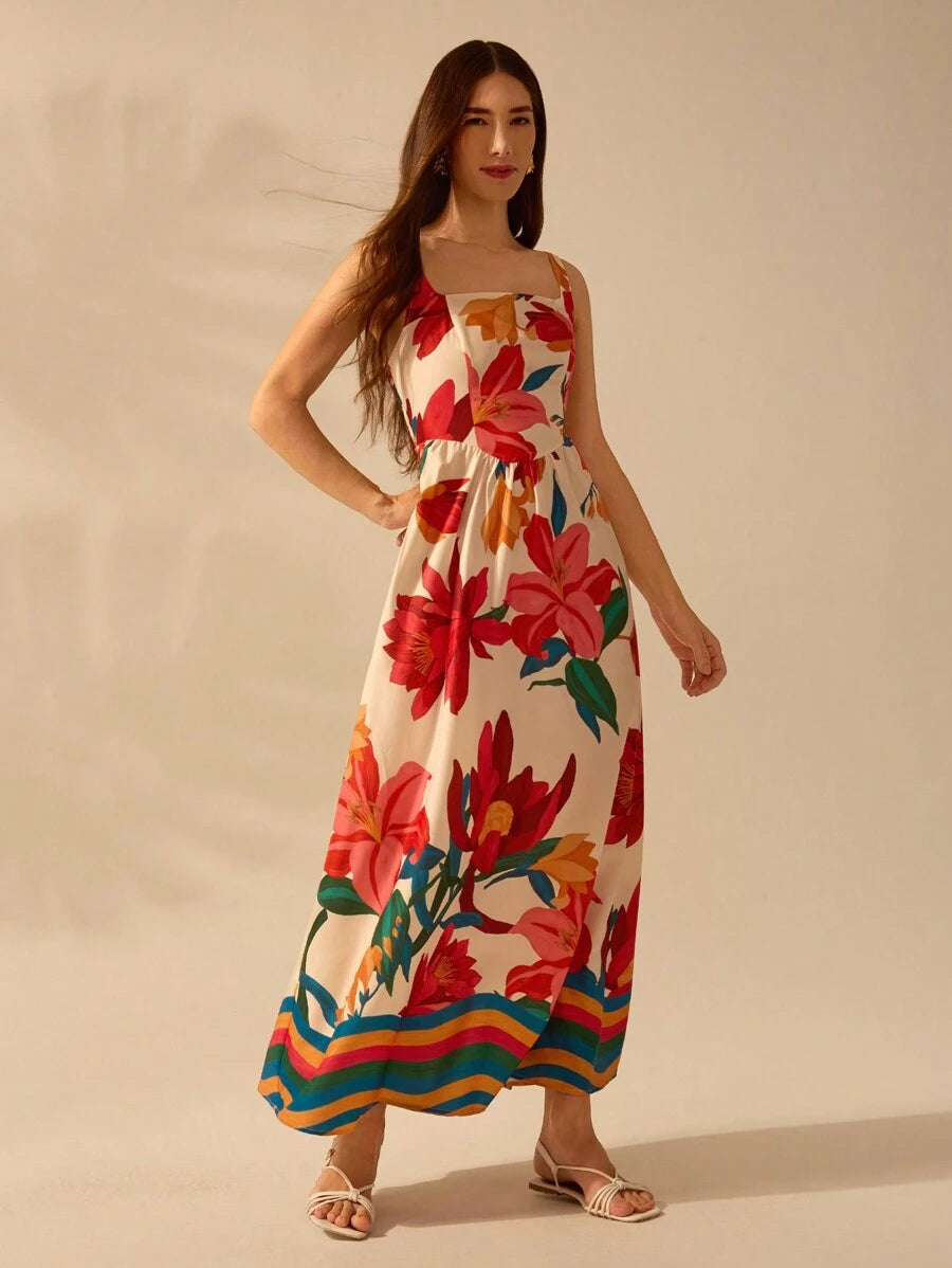 Vestido Longo Tropical Colorido