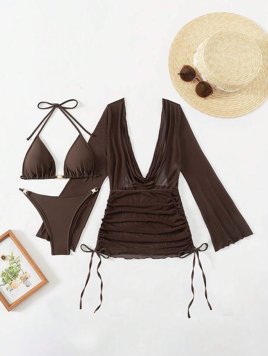 Conjunto Biquíni e Saída Coral
