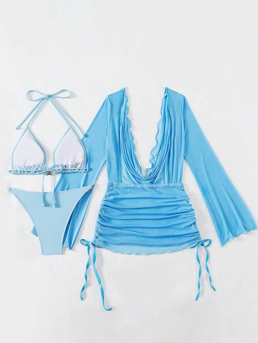 Conjunto Biquíni e Saída Coral