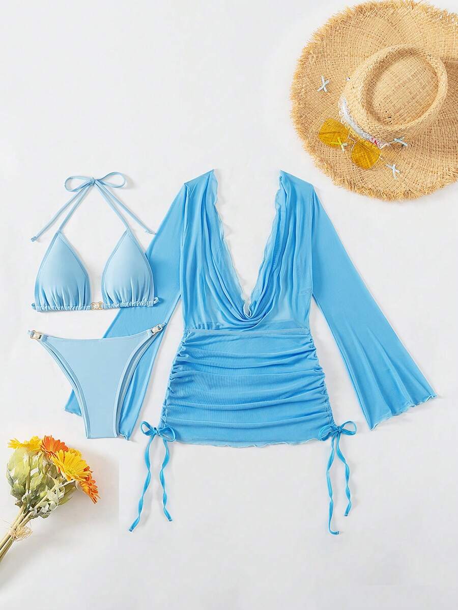 Conjunto Biquíni e Saída Coral