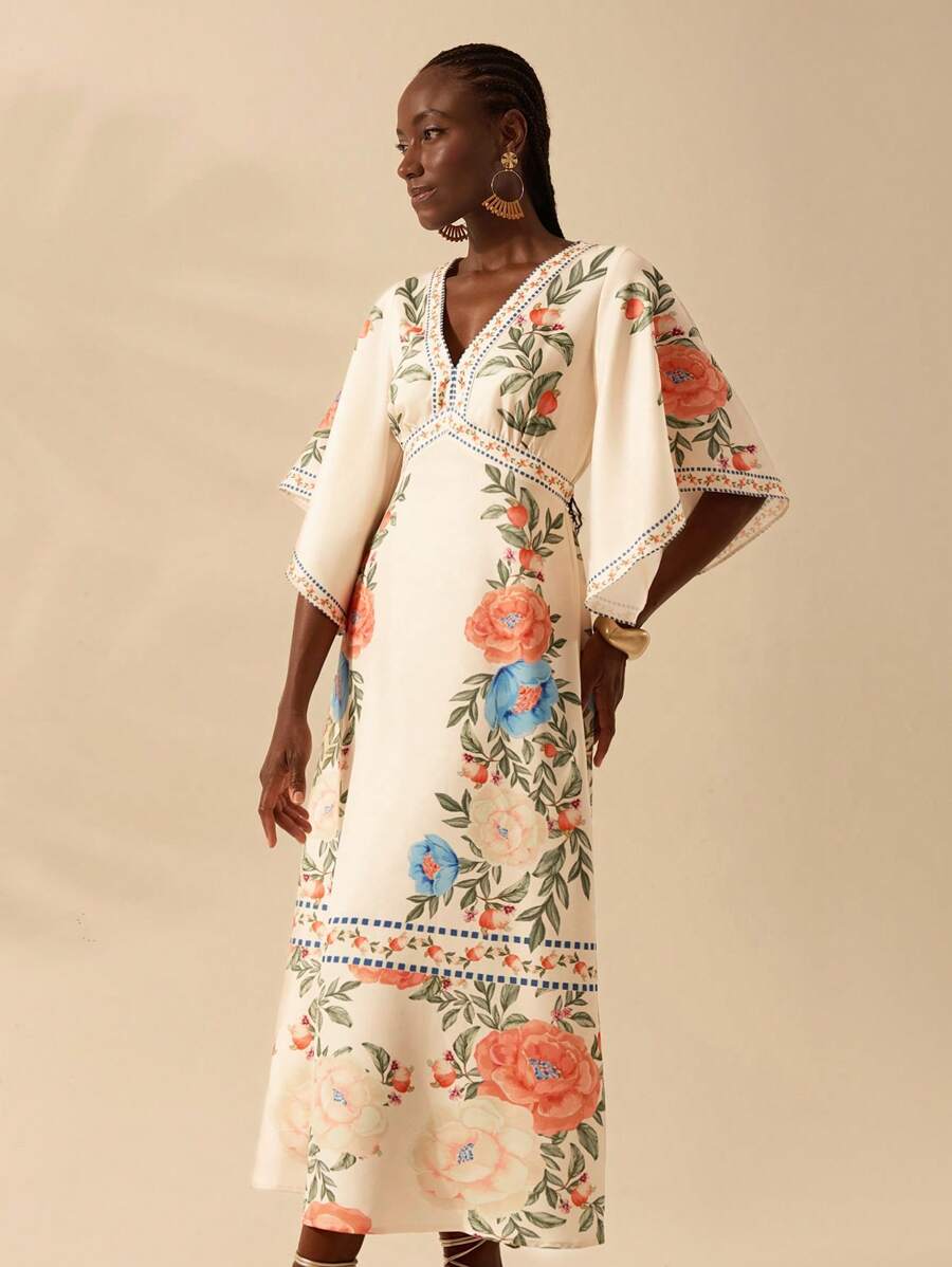 Vestido Longo Manga Babado Holiday
