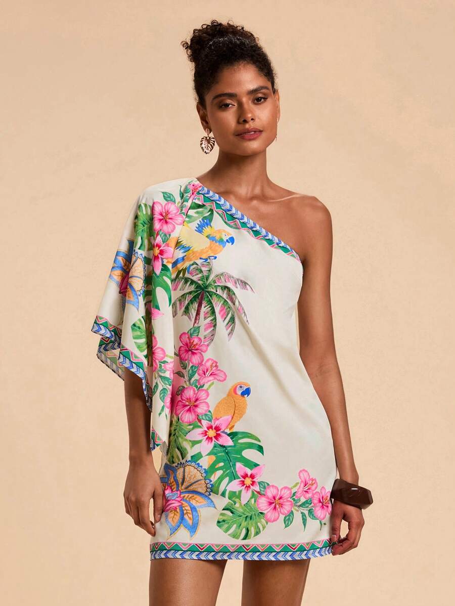 Vestido Curto Assimétrico Tropical
