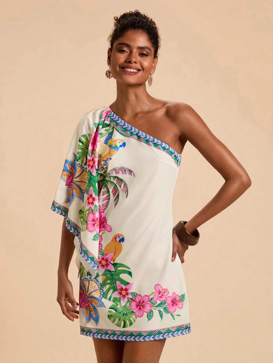 Vestido Curto Assimétrico Tropical