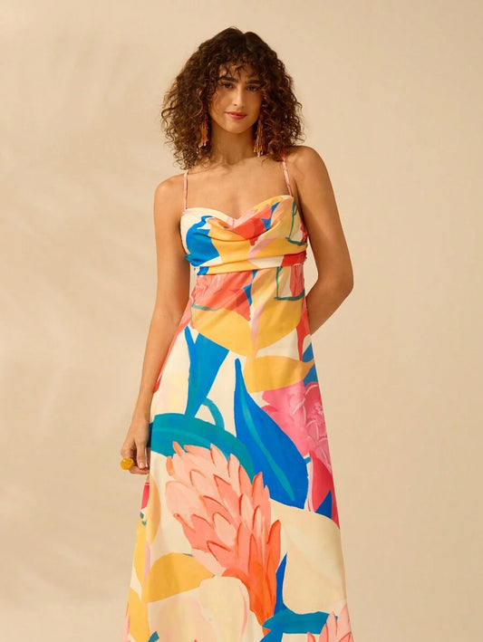 Vestido Longo Plants Colorido