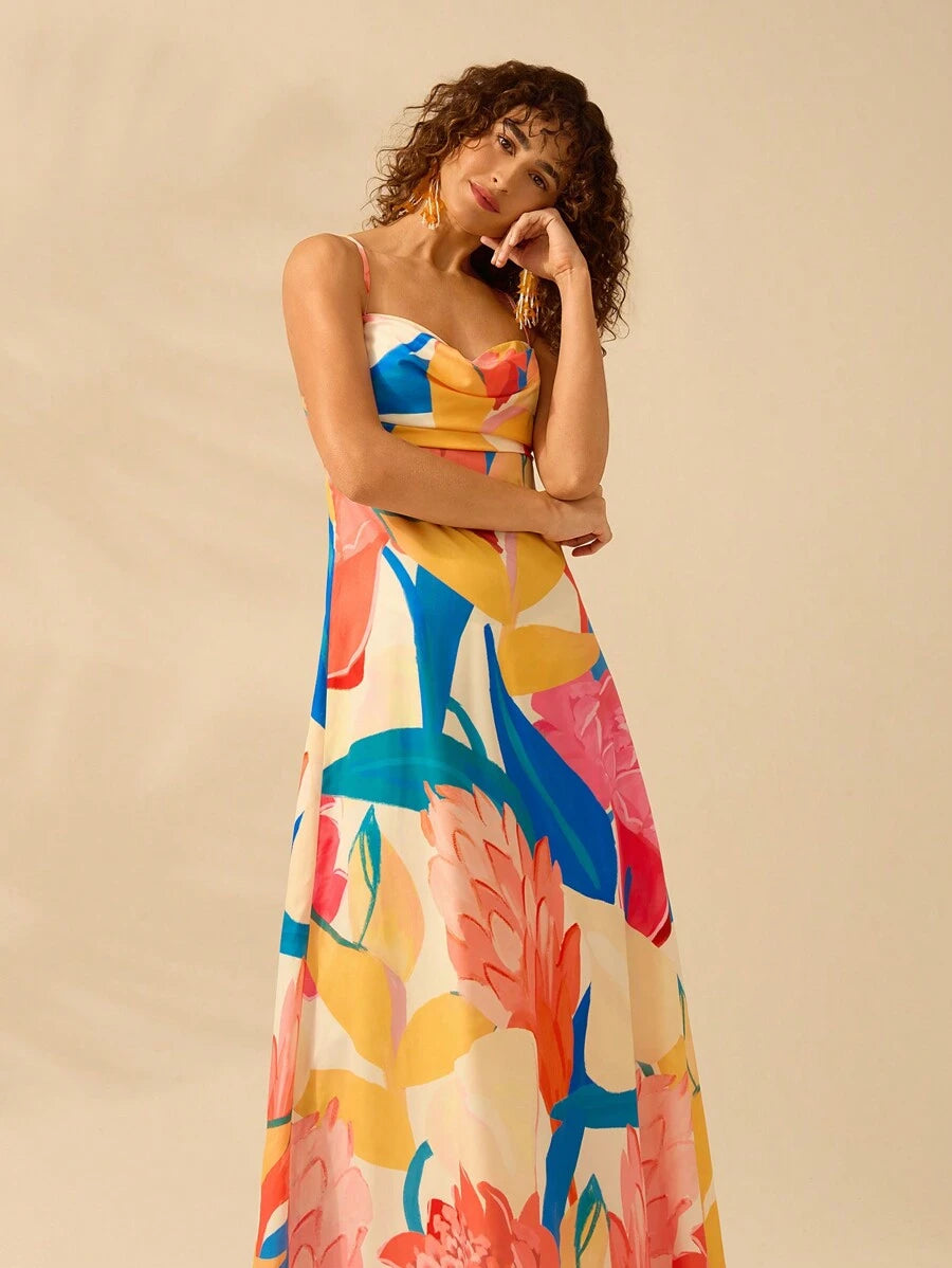 Vestido Longo Plants Colorido