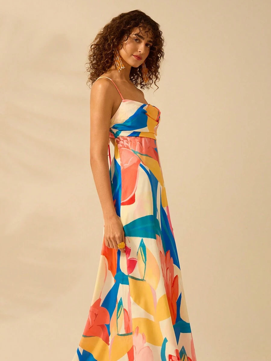Vestido Longo Plants Colorido