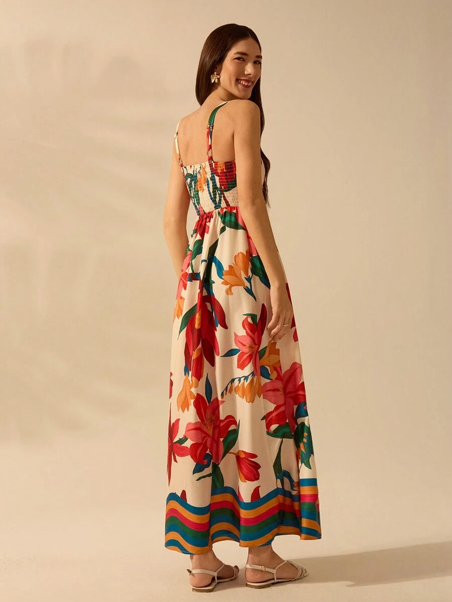 Vestido Longo Tropical Colorido