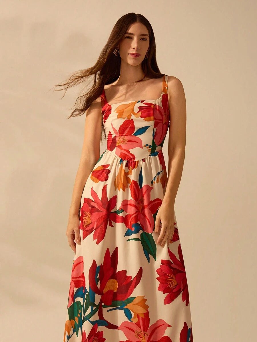 Vestido Longo Tropical Colorido