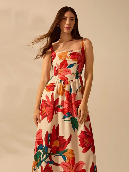 Vestido Longo Tropical Colorido