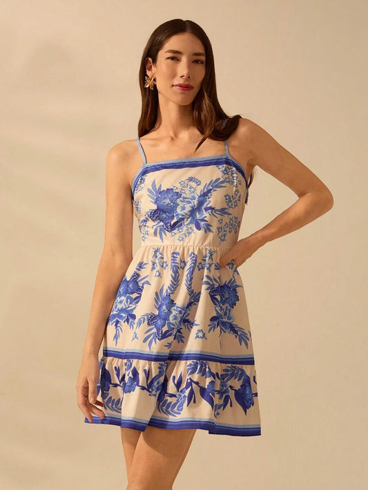 Vestido Curto Tropical Azul