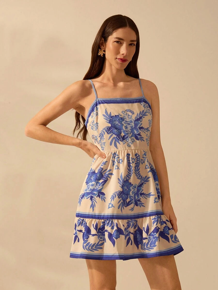 Vestido Curto Tropical Azul
