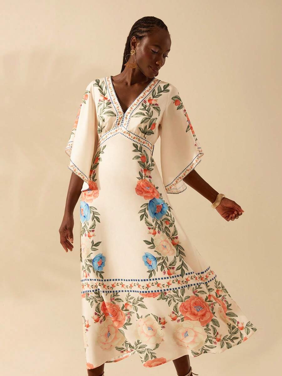 Vestido Longo Manga Babado Holiday