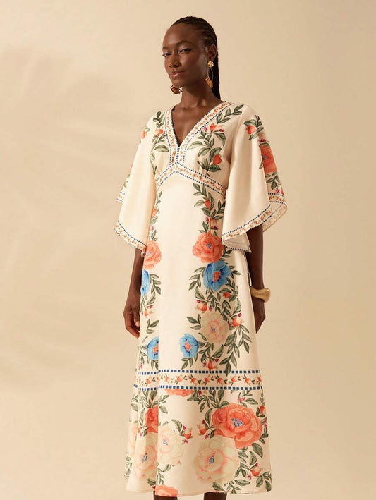 Vestido Longo Manga Babado Holiday