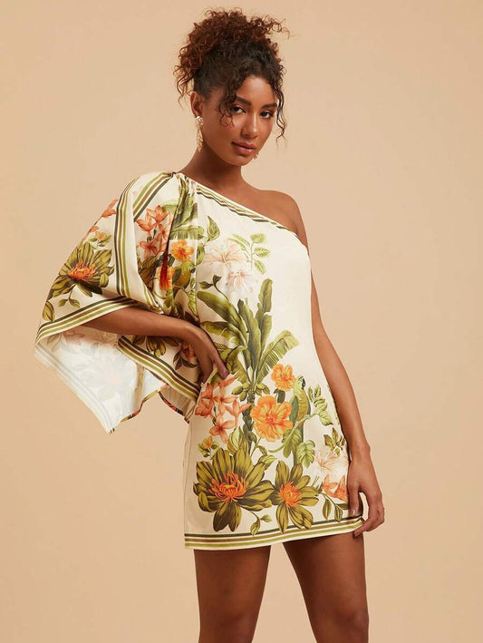 Vestido Curto Assimétrico Tropical