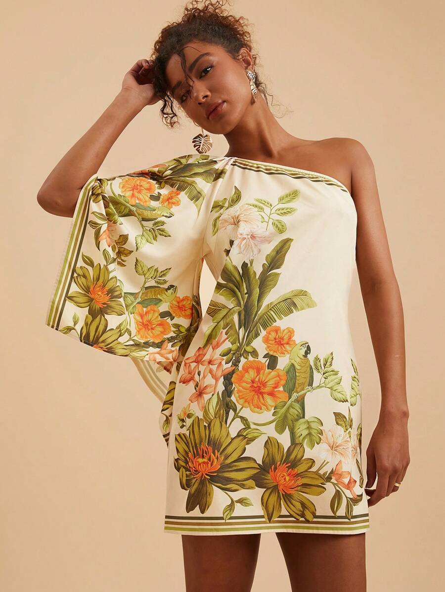 Vestido Curto Assimétrico Tropical