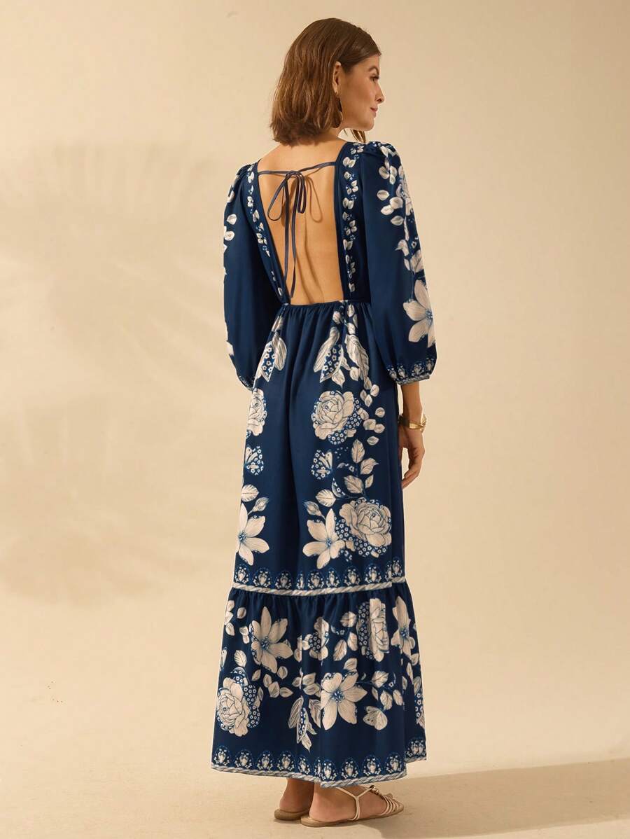 Vestido Longo Tropical Decote em V