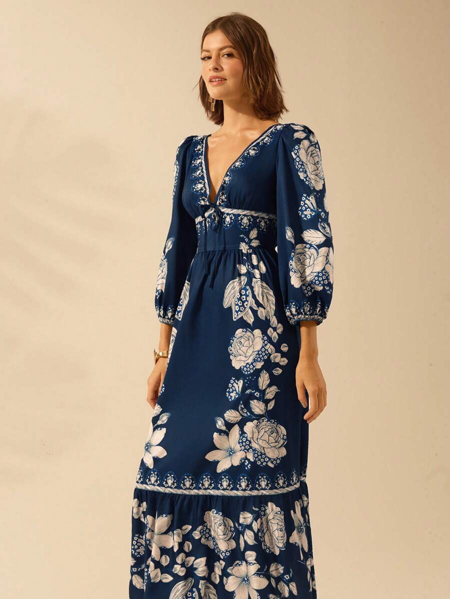 Vestido Longo Tropical Decote em V