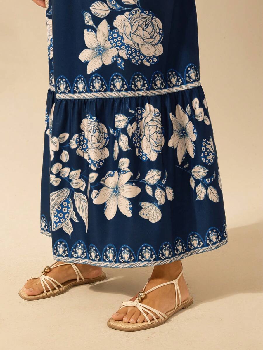 Vestido Longo Tropical Decote em V