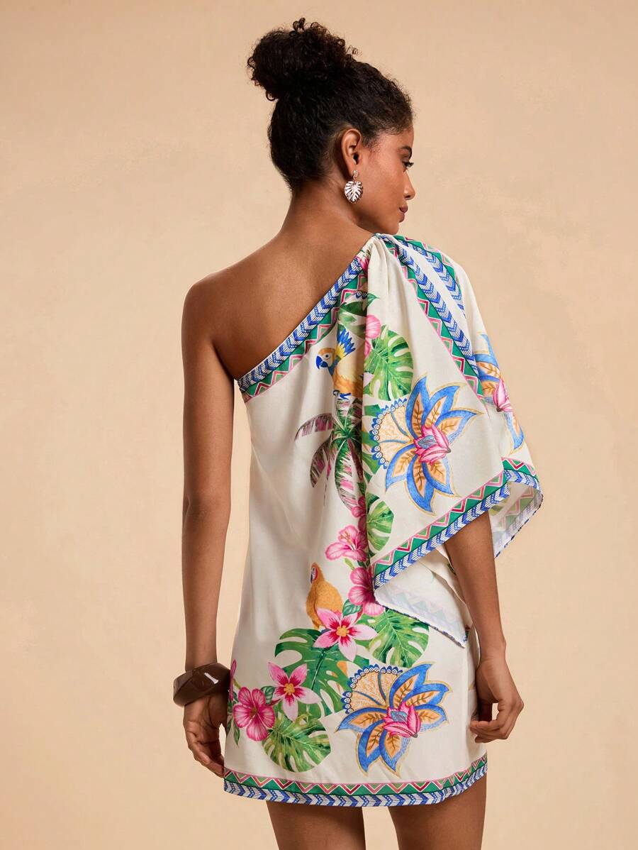 Vestido Curto Assimétrico Tropical